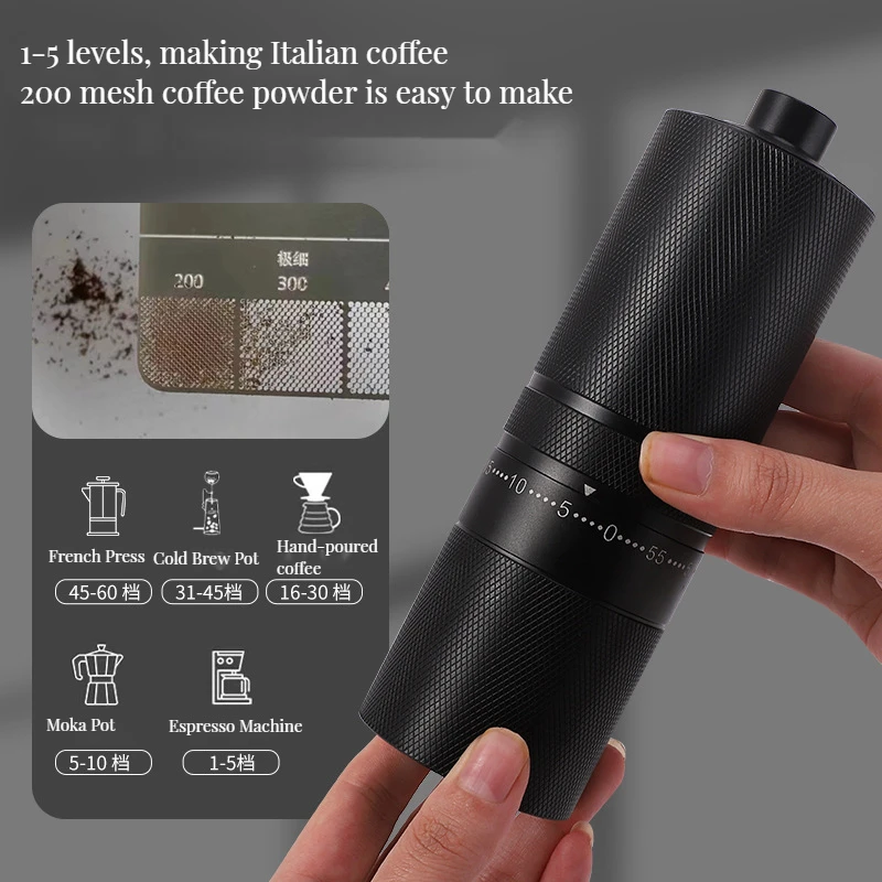 High Quality Manual Espresso Grinder Al-Alloy Coffee Grinder C2 with Modern Stainless Steel Wood Handle in Travel Bag Gift Box