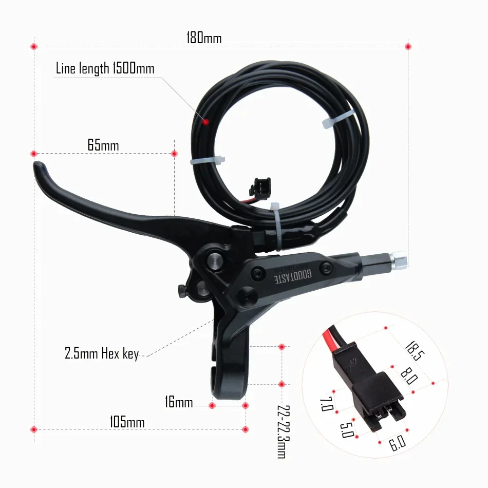 Goodtaste GT03N Left Disc Hydraulic Brake E Bike MTB Electric Scooter Caliper 2300 Oil Pipe Rotor Power Off Bafang 2 Pin 3 Sm2a