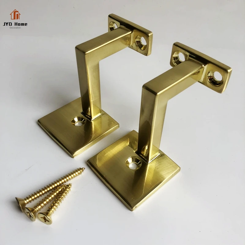 Wholesale Solid Heavy Duty Round Wall Mounted Brushed Brass Handrail Brackets for Wood Handrail Factory Direct with Round Base