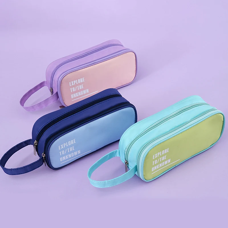 New Arrivals portable large-capacity pencil case Double-layer zipper student stationery storage bag multi-functional pencil bag