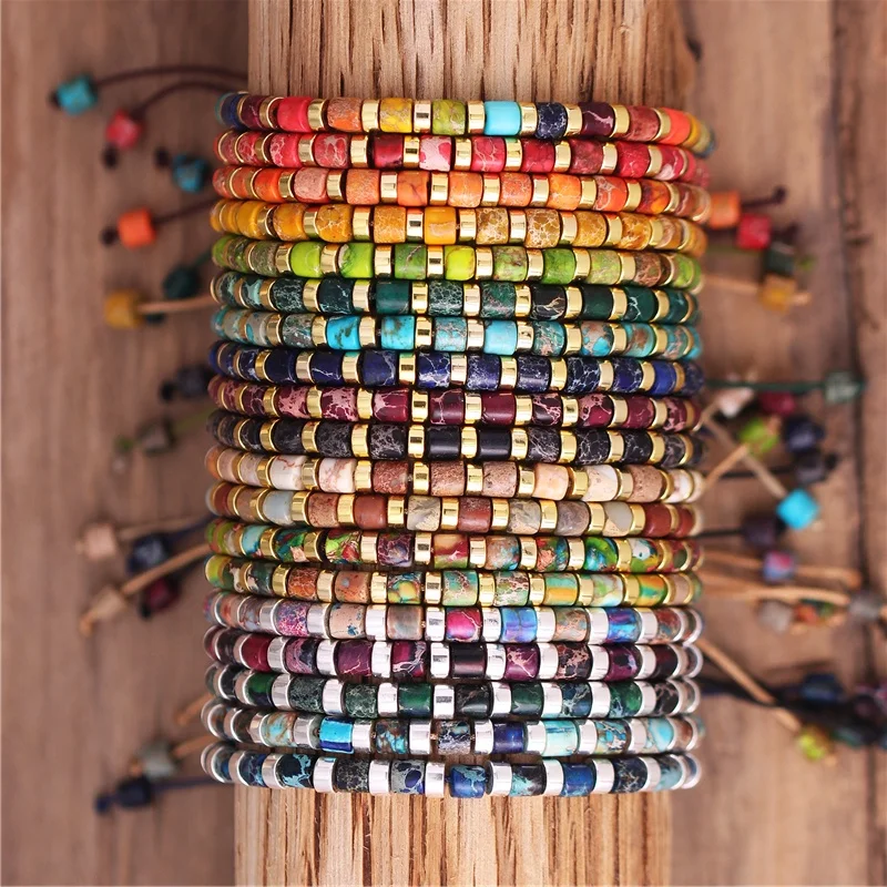 19 colors Minimalist 4x4mm Beaded Bracelet for Women Adjustable Healing 7 Chakra Rainbow Sea Sediment Jasper Jewelry Wholesale