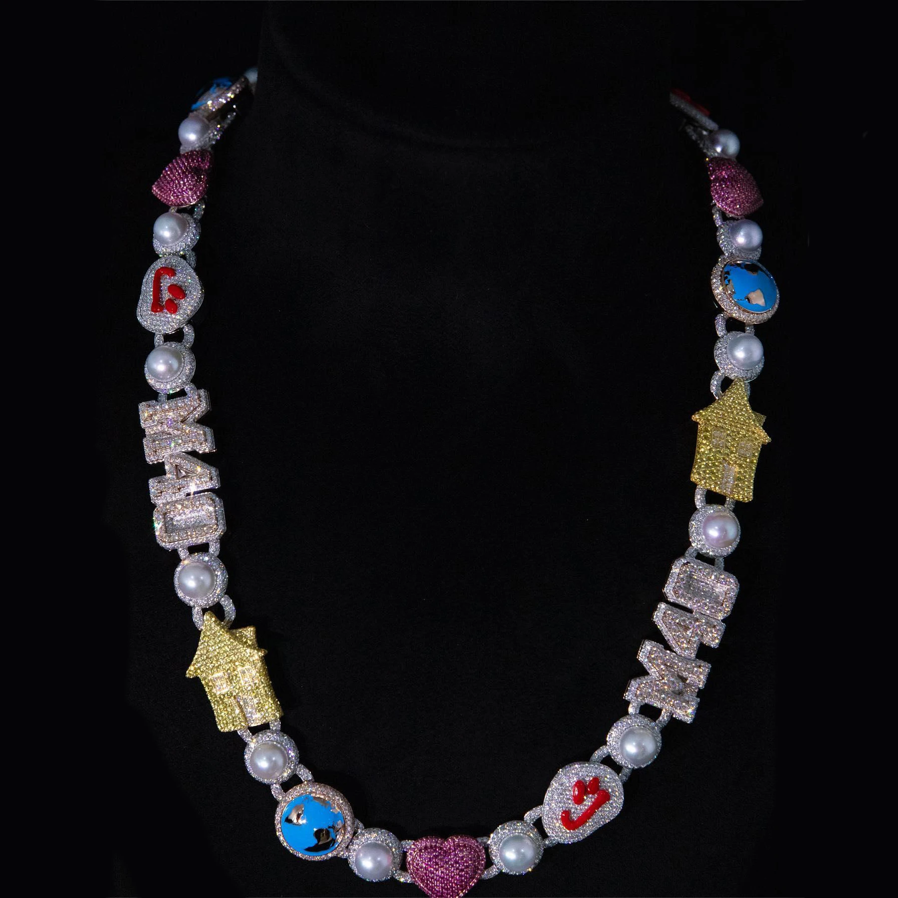 Personalized Custom Masterpiece 925 Sterling Silver VVS Moissanite Diamond Assorted Element Unique Link Chain Charm Necklace