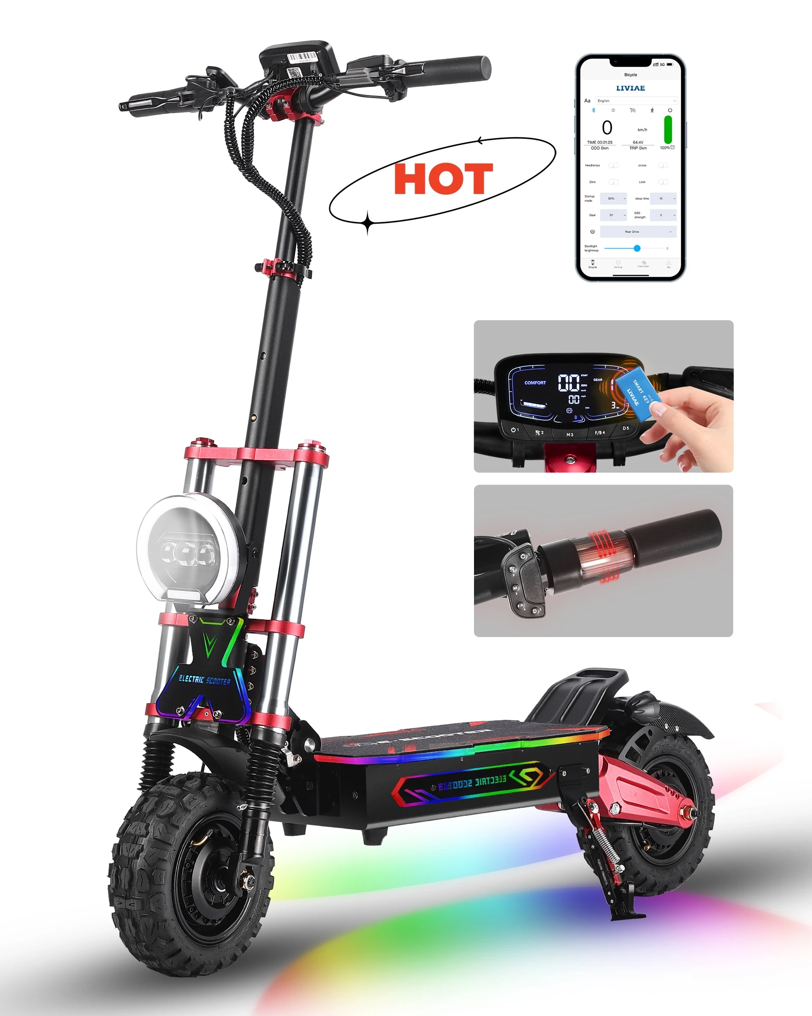 USA warehouse 55MPH 75 miles 6000w dual motor  NFC smart key 11 inch off road powerful adult electric scooters