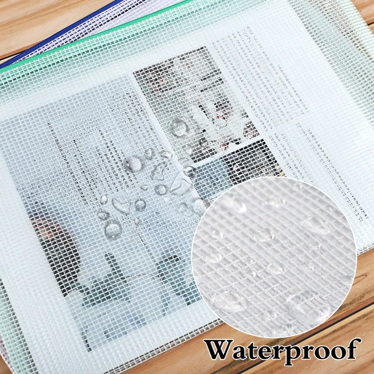 Cheap Waterproof A4 A5 A6 Plastic Zipper File Wallet Document Bag PVC File Bag With Zipper Lock Mesh Document Bag