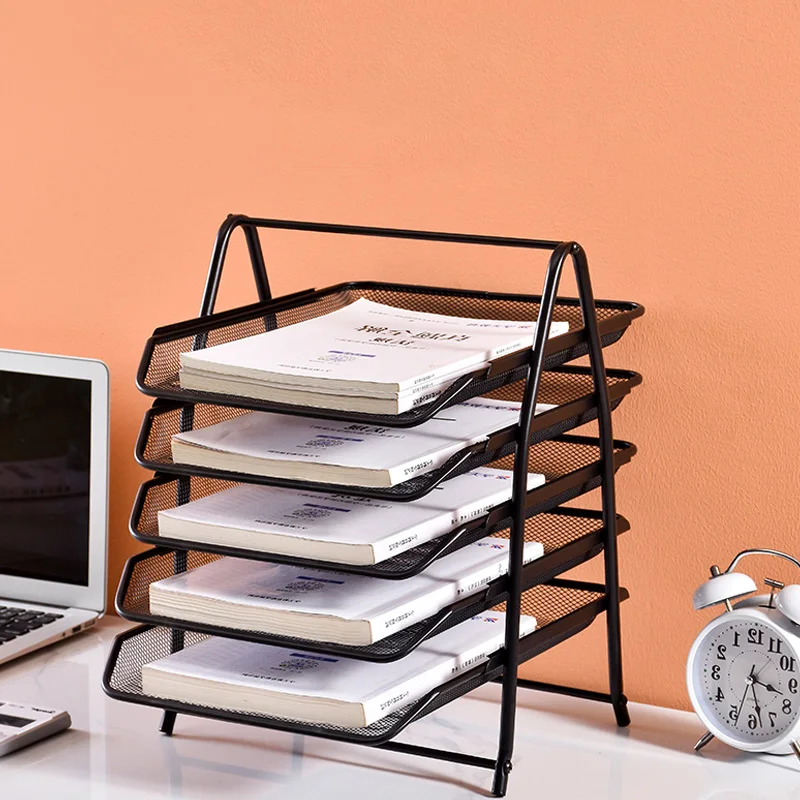 Desktop Office Stationery Item Black Detachable Metal Mesh Letter 5 Tiers Document Tray