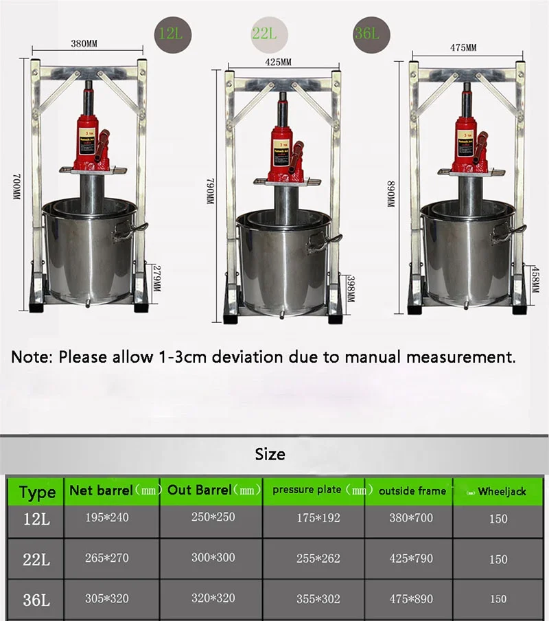 22L 36L Hydraulic Fruit Squeezer Stainless Steel Manual Juicer Small Honey Grape Blueberry Mulberry Presser Juicer