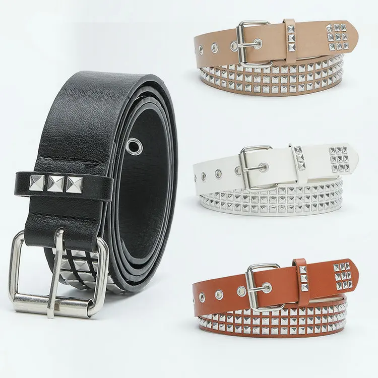 QS Rivet Studded Punk Belt Double Grommet Belt Gothic Belt for Women Men Gift