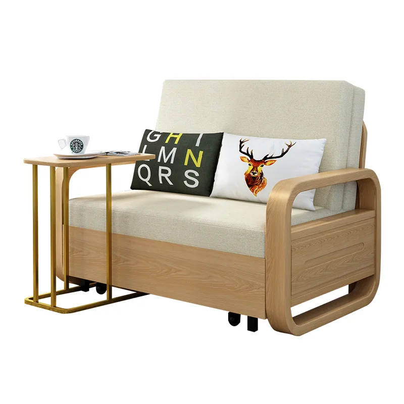 XINSHIYI Push-pull Folding Sofa Room-efficient  Metal Frame Folding sofa Bed Linen Fabric Upholstery Sofa Bed