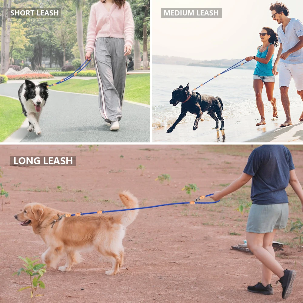 Customized Strong Heavy Duty Adjustable Leather Slip Lead  Dual Dog Training Leash Flexi Nylon Rope Pet Leashes