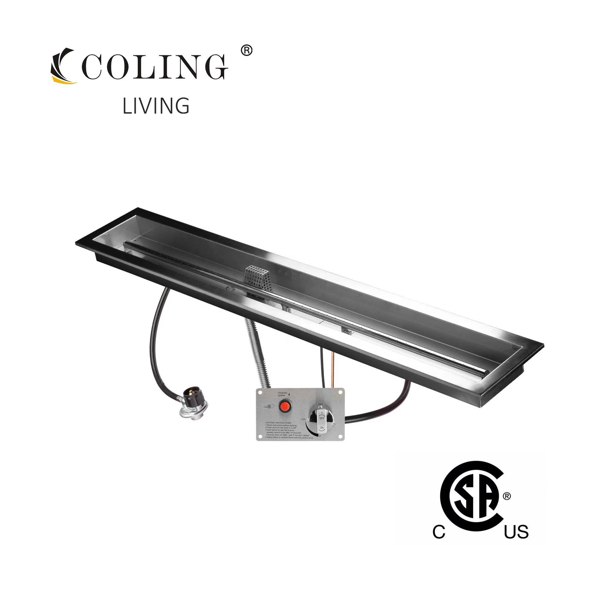 Factory stainless steel linear remote control gas fire pit burner kit for fireplace
