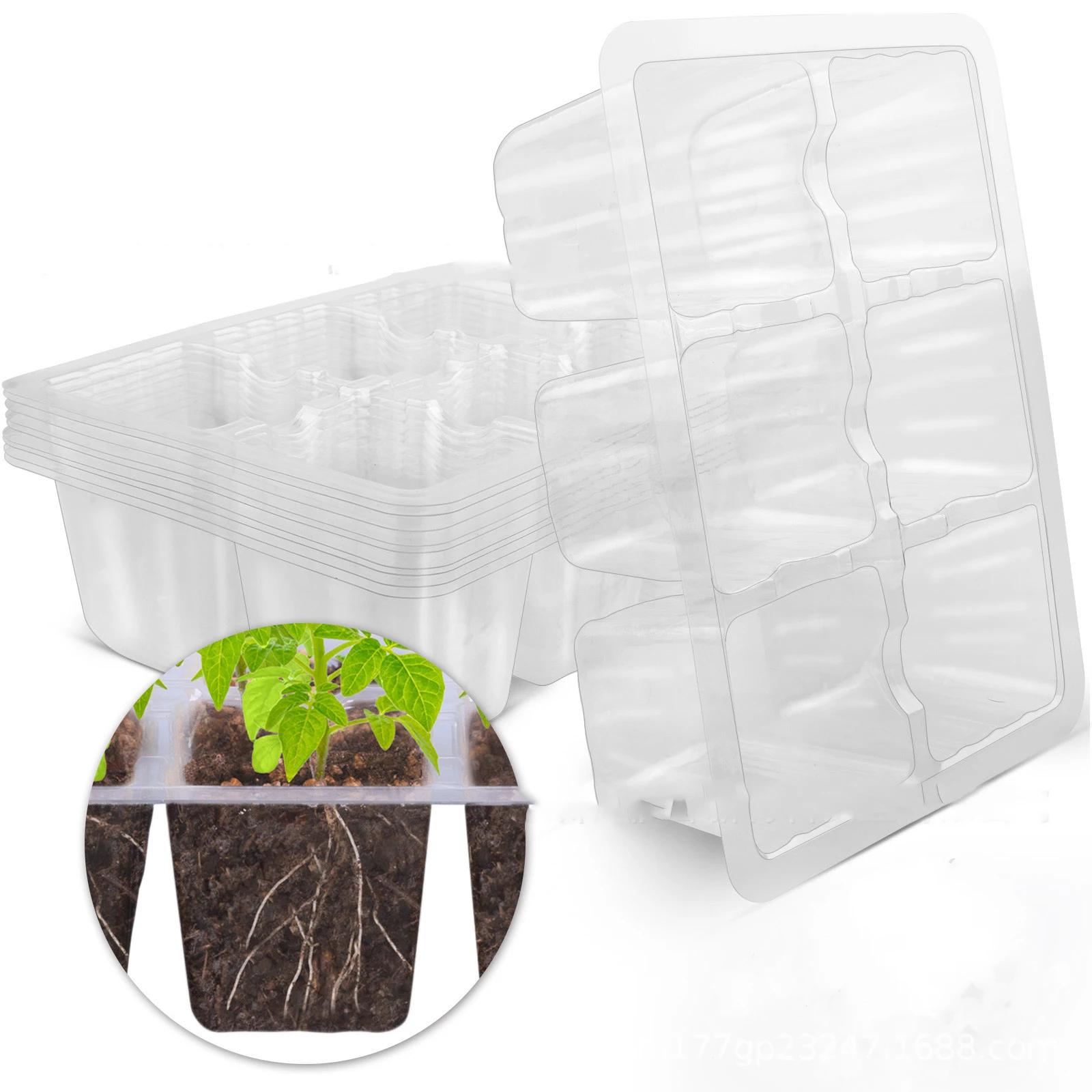 Transparent Plastic Seed Trays 12 Cells Seedling Starter Germination Tray Plant Growing Nursery  Trays