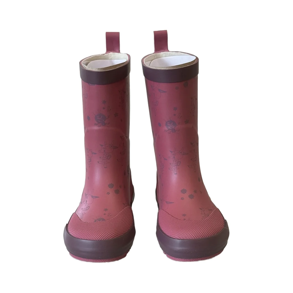 Pink Kids Summer Rain Boots Lightweight Anti-Slip Rubber Gumboots with Waterproof Cotton Fabric Lining Lighted Insole