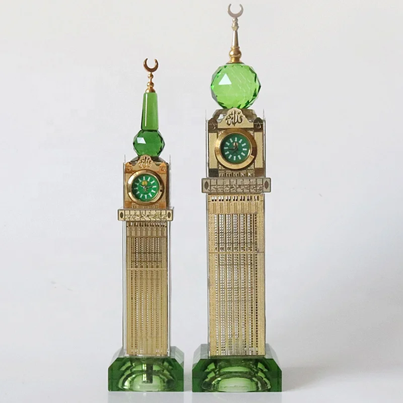 Crystal Makkah Mecca Clock Tower Model With Led Light Base For Abraj Al Bait Islamic Souvenirs