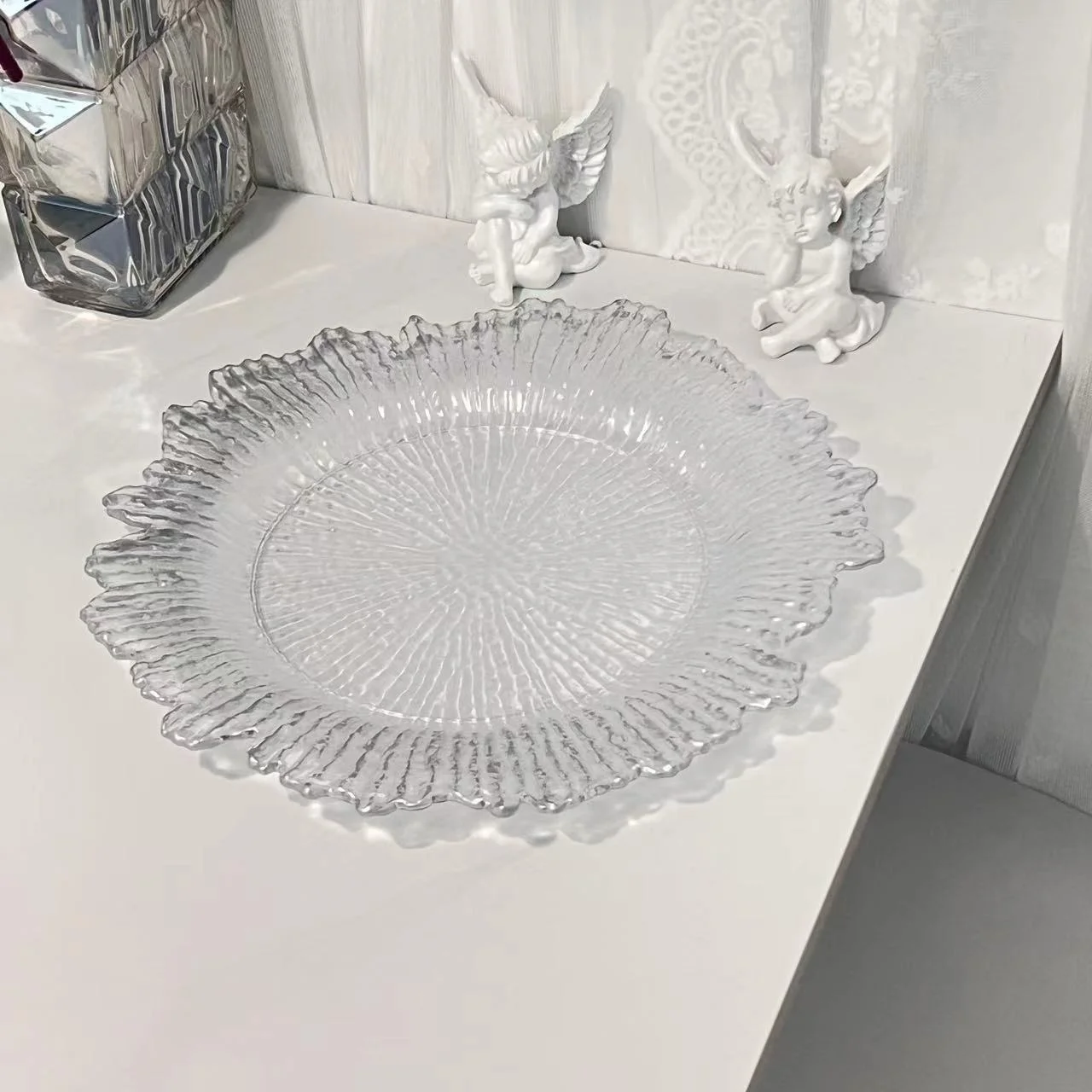 Серебряные рифовые зарядные тарелки для ужина свадебные украшения блюда прозрачные серебряные пластиковые