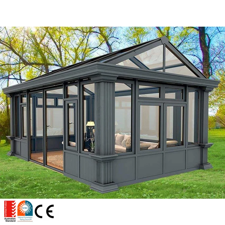China factory curved glass polycarbonate sunrooms glass houses metal aluminium frame sunroom commercial glass house