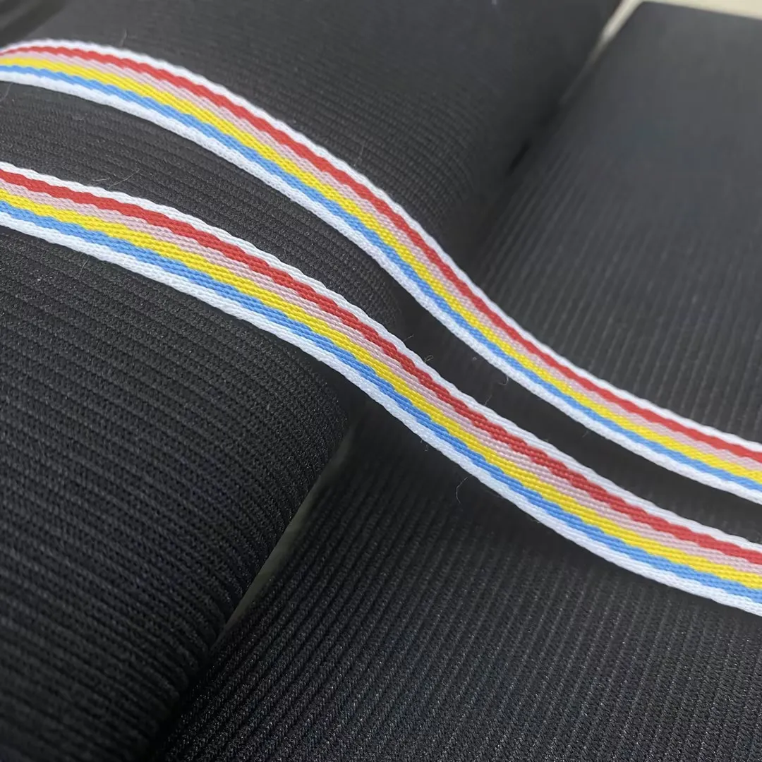 Custom polyester jacquard multi-color ribbon woven striped rainbow trim webbing for clothing accessories
