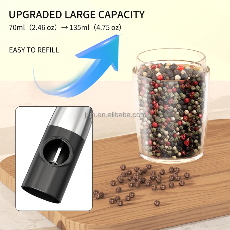 USB Rechargeable Automatic Gravity Salt and Pepper Grinder Set With Light