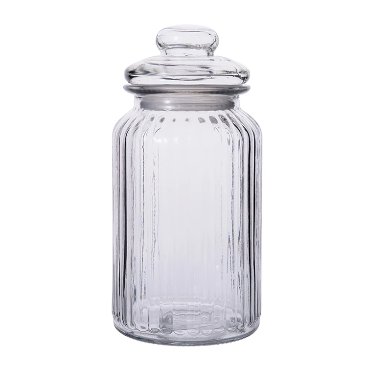 
230ml 650ml 950ml 1350ml clear vertical striped glass storage jar for grains candy nut with glass lid 