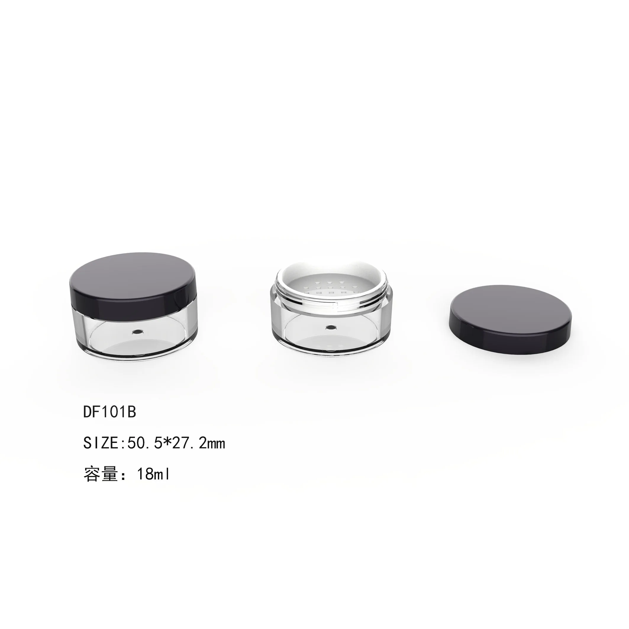 Hot Sale 50ml loose powder container with a sieve circle eco friendly plastic casing compact powder empty powder packaging
