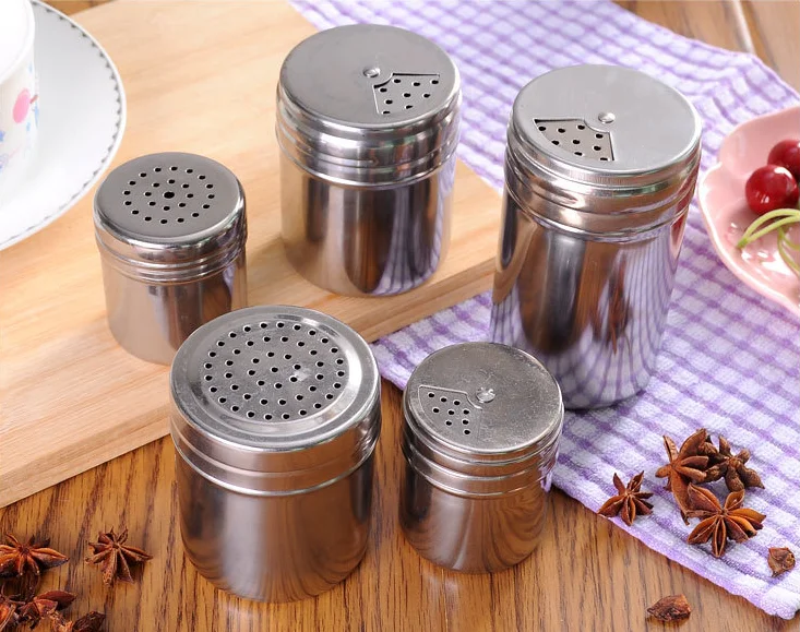 Горшок для специй и перца из нержавеющей стали, шейкер для соли и специй с вращающейся крышкой, банка для порошка с вращающейся крышкой, для сварки, жестяная банка для сахара