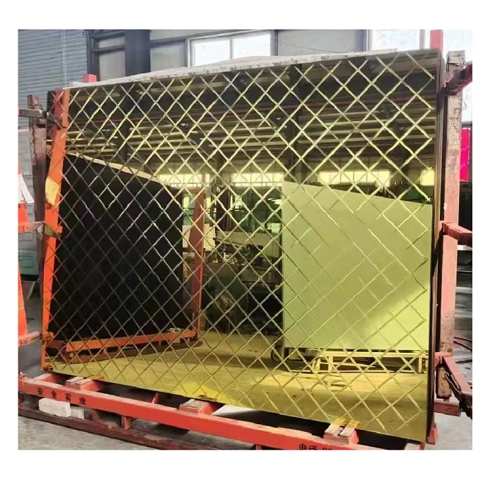 High Quality Decorative Crystal Golden Bronze Engraved V Groove Mirror Luxury Design