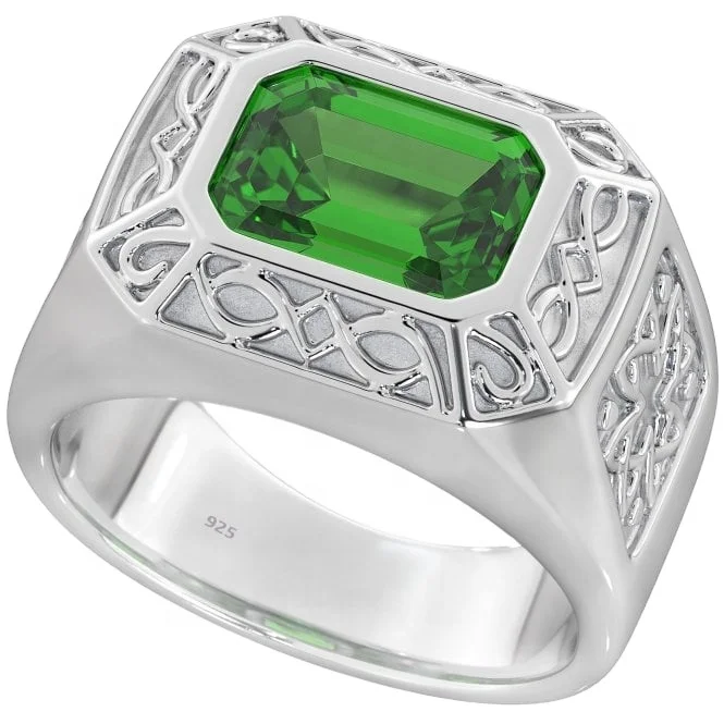 Custom High quality fashion men jewelry turkey 925 sterling silver emerald ring