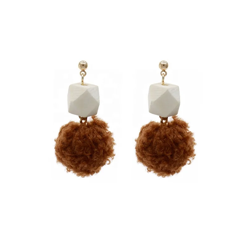 2023 Korean Leopard Mink Fluffy FurBall Heart Drop Earrings For Women Autumn Warm Winter Fashion Jewelry Wholesale