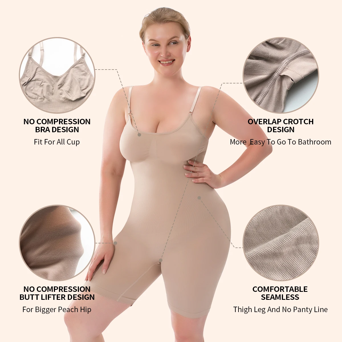 Shapewear For Women Seamless Tummy Control Bodysuit Mid Thigh Butt Lifter Body Shaper Shorts