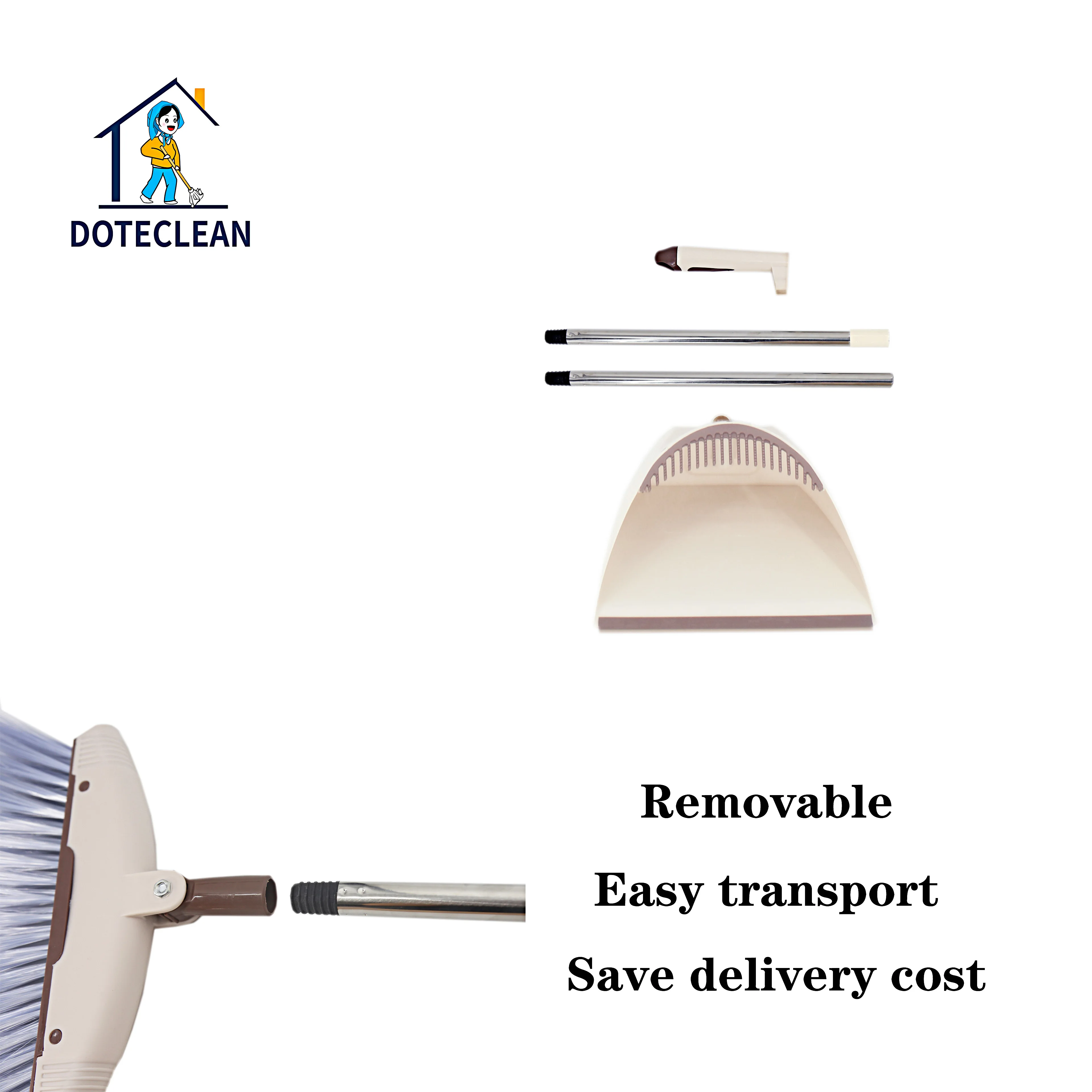 2024 Cheap soft plastic broom with stainless steel handle and PP dustpan for household cleaning tools