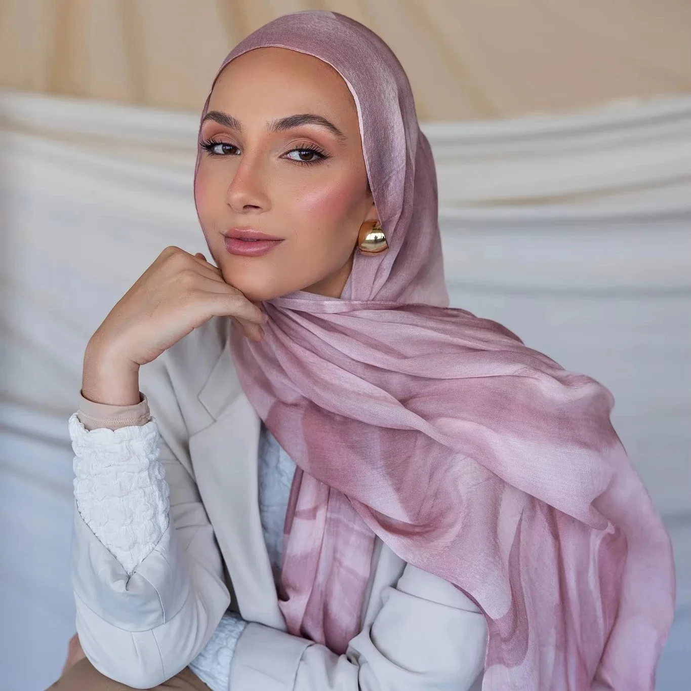 Zifeng OEM Ombre Hijab Printed Marble Modal Hijab Scarf Cotton Viscose Bamboo Modal Not See Through Soft Print Modal Hijab