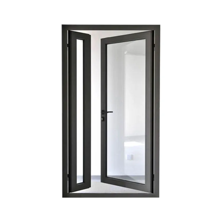 Black frame Double Glass Aluminum Entry Swing Glass Doors side hung door glass casement door with OAOSM hardware