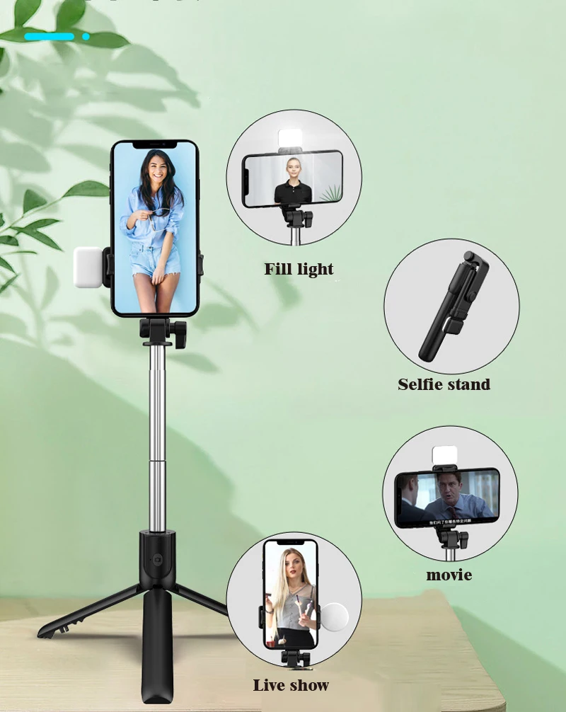 Mobile phone selfie stick with beauty light remote control adjustable folding multifunctional live desktop tripod