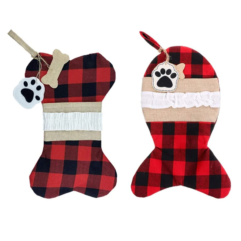 
Christmas Hanging Stockings Gift Candy Bag Sock Dog Cat Christmas Stockings for Fireplace Christmas Tree Decoration 