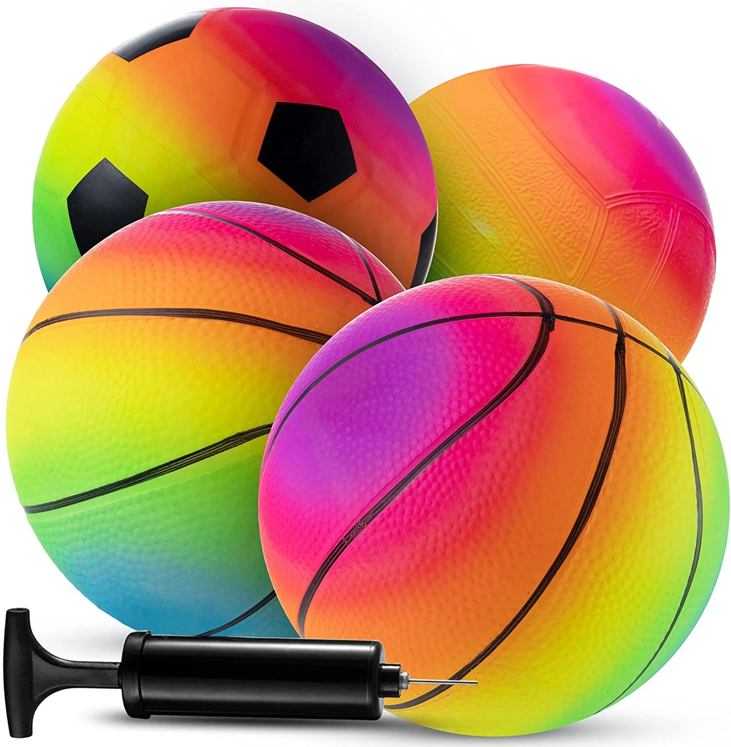 Kids and Toddlers rainbow sports ball Toys - 6 Inch  inflatable eon Basketball ,Soccer Ball, and Volleyball
