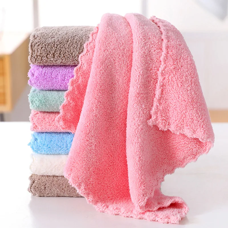 Solid color soft and comfortable good absorption coral fleece hand towel for home