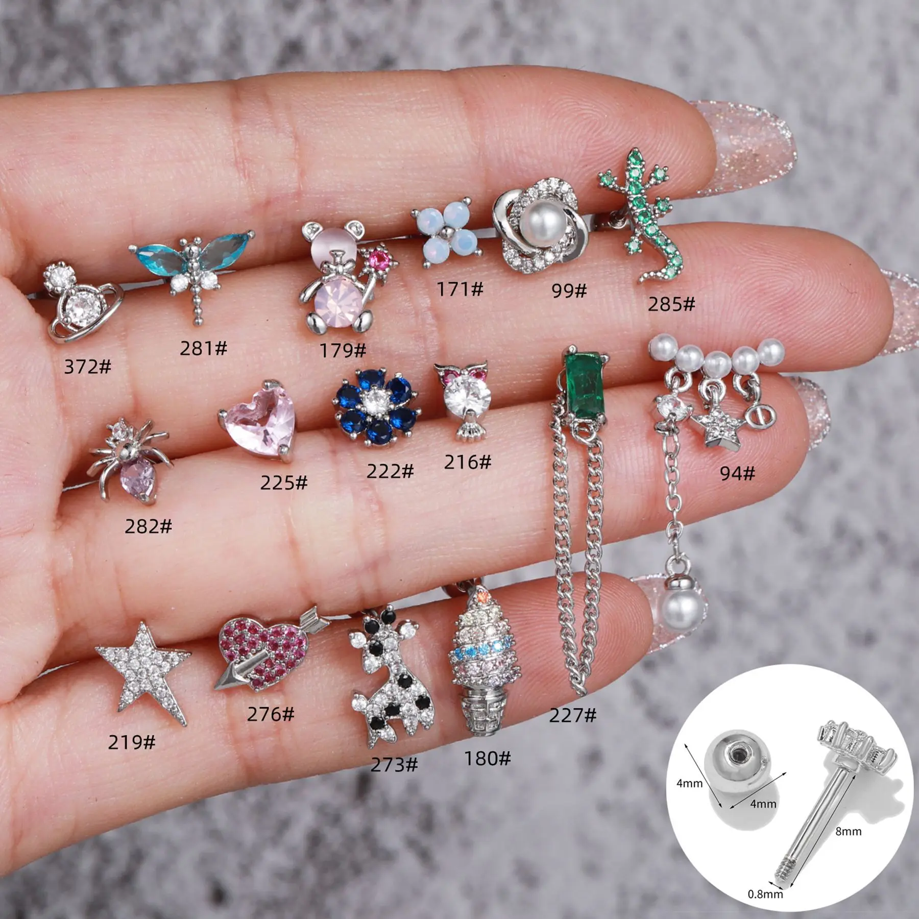 Hot women piercing jewelry creative animal earrings Little ear bone studs stainless steel twist ball zircon earring stud