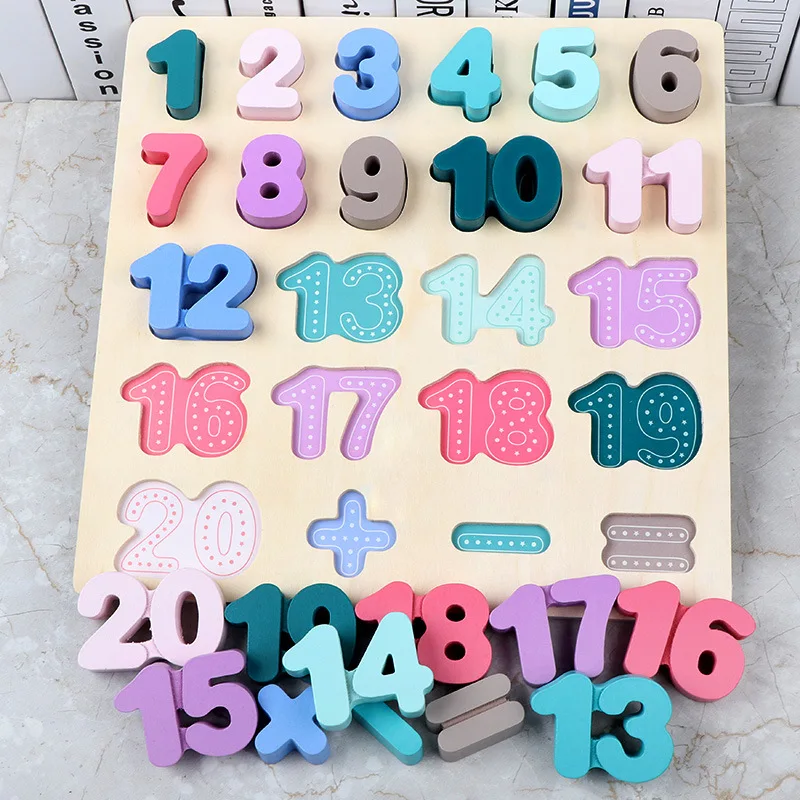 Factory direct sales wooden digital letters young children shape cognition hand scratch board baby jigsaw puzzle