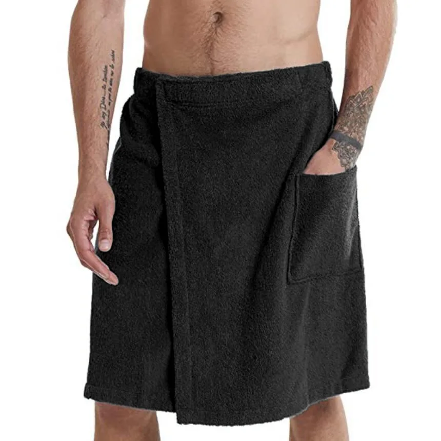 Men Soft Wearable Bath Towel With Pocket Bathrobes Shower Wrap Sauna Gym Swimming Holiday Spa Bath Beach