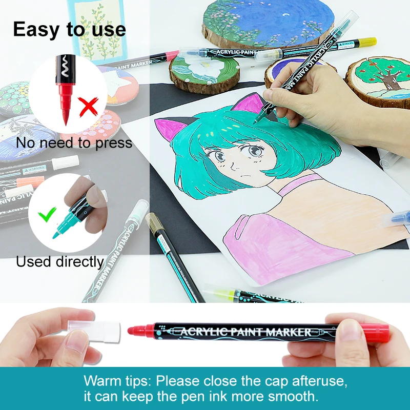 Dual Tip Acrylic Ink Paint Marker Pen Fine Brush Tip Graffiti Acrylic Permanent Ink Paint Acrylic Marker