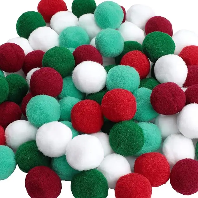 Colorful hairball string material bag  Christmas decoration magenta green and white mixed plush ball diy material pack