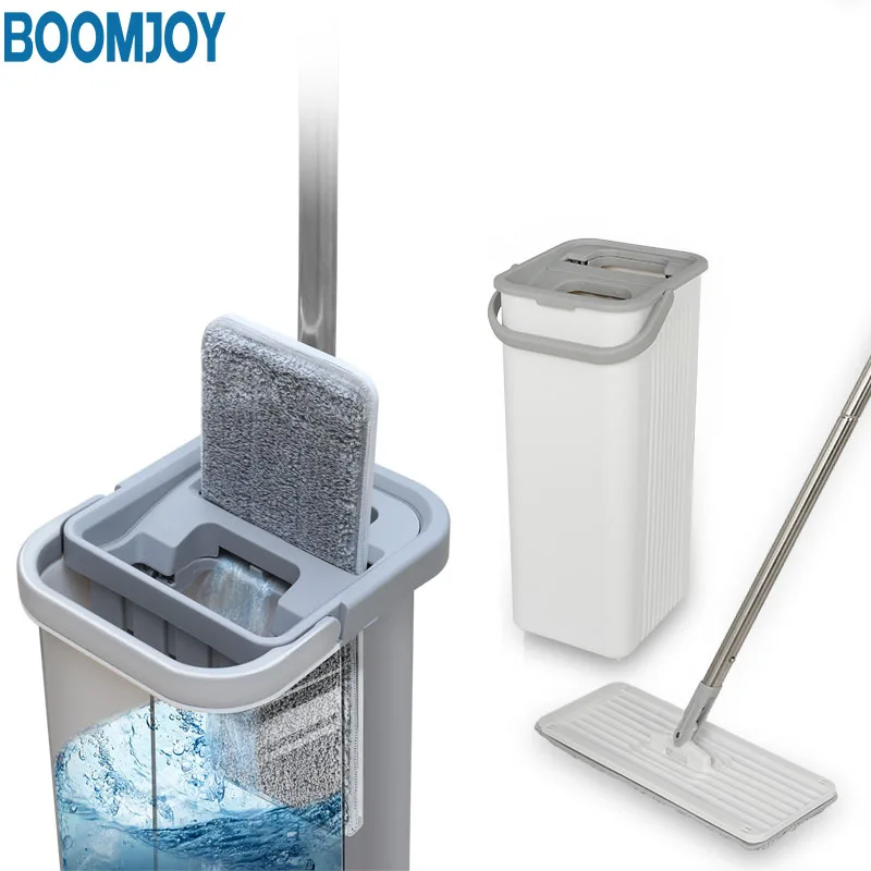 Hand free 360 Degree Rotation floor mopping robot cleaning magic squeeze telescopic flat mop for floor cleaning and bucket set