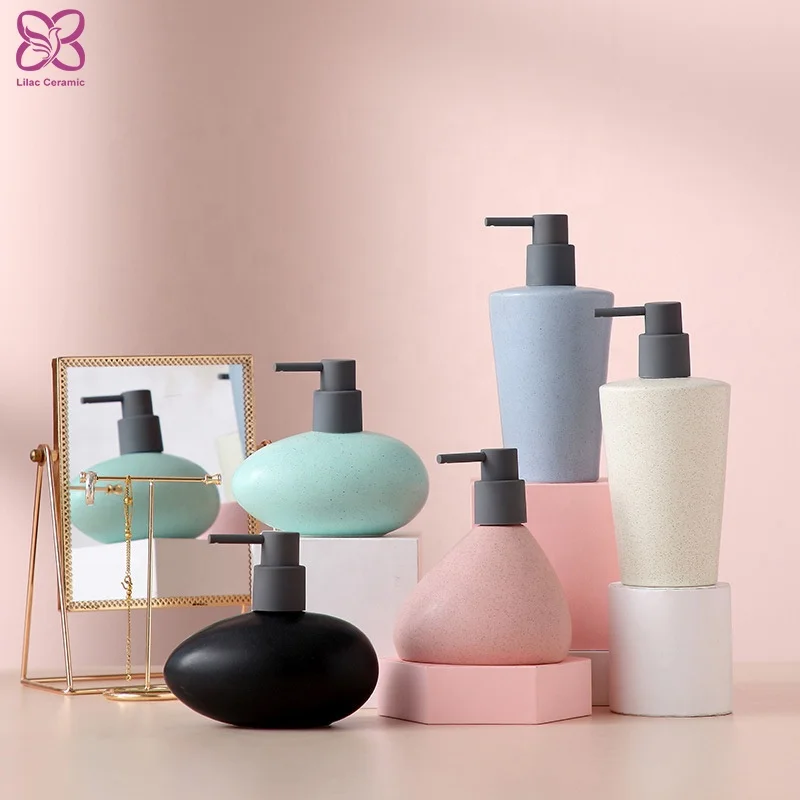 Nordic Pressed Bottle with Pump Head Bathroom Supplies for Hotel Home Ceramic Lotion Bottle