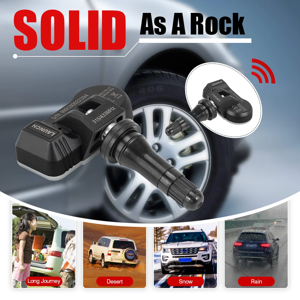 Launch LTR-03 TPMS (315MHz + 433MHz) Tire Pressure Monitor System 4pcs OBD2 Tire Repair Tool Rubber Valve