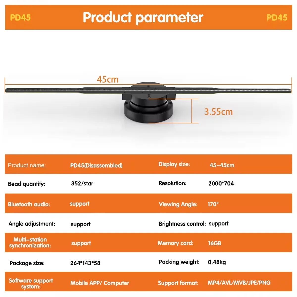 45cm 3D Hologram Projector LED Fan Animated Advertising Equipment with 1-Year Warranty SD Card Support Rotating Display