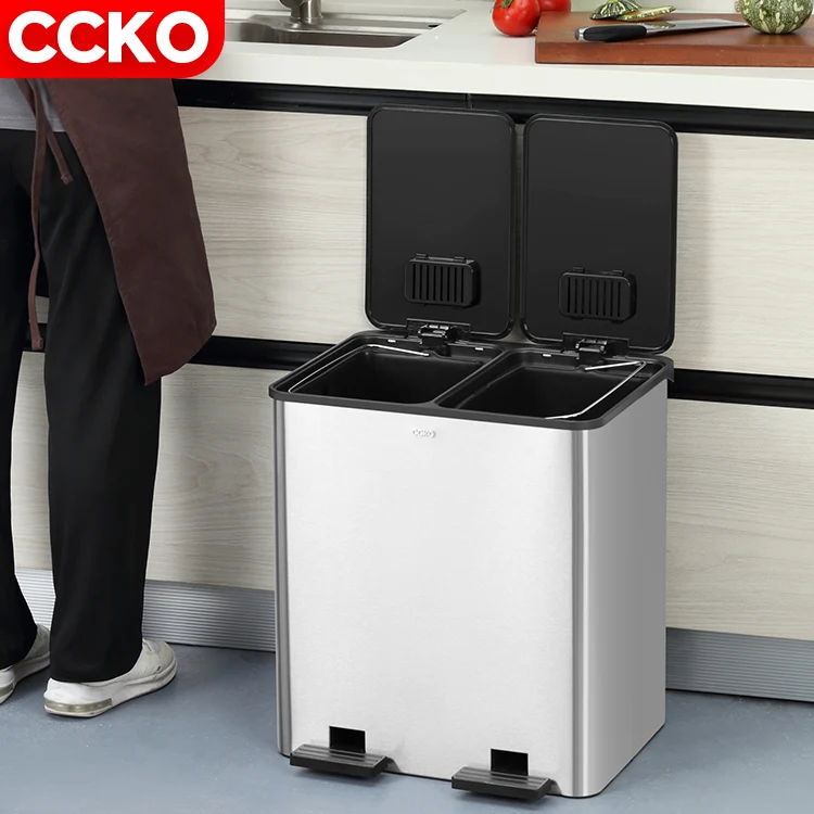 Для кухни ресторана 18L 30L золотого и серебряного цвета большой золотой двойной Чана для мусора металлические мусорные ведра мусорное ведро стали с педалью крышкой