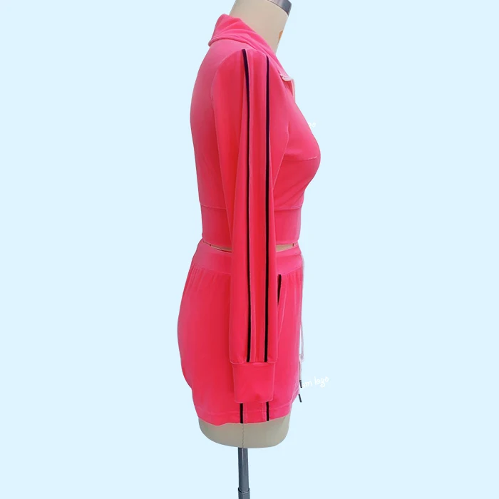 huilin custom cropped velour tracksuit zip through womens tracksuits 2 piece set blank shorts sets tracksuit outfits for women