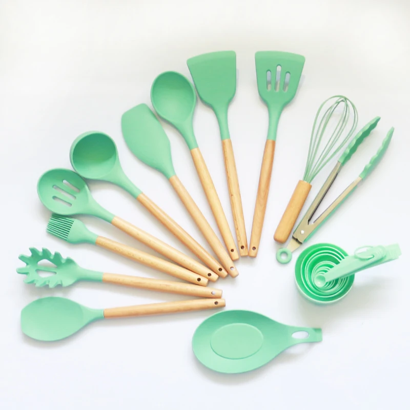 Wholesale 23 pcs kitchenware accessories kitchen cooking tools food silicone kitchen utensils set with wooden handles