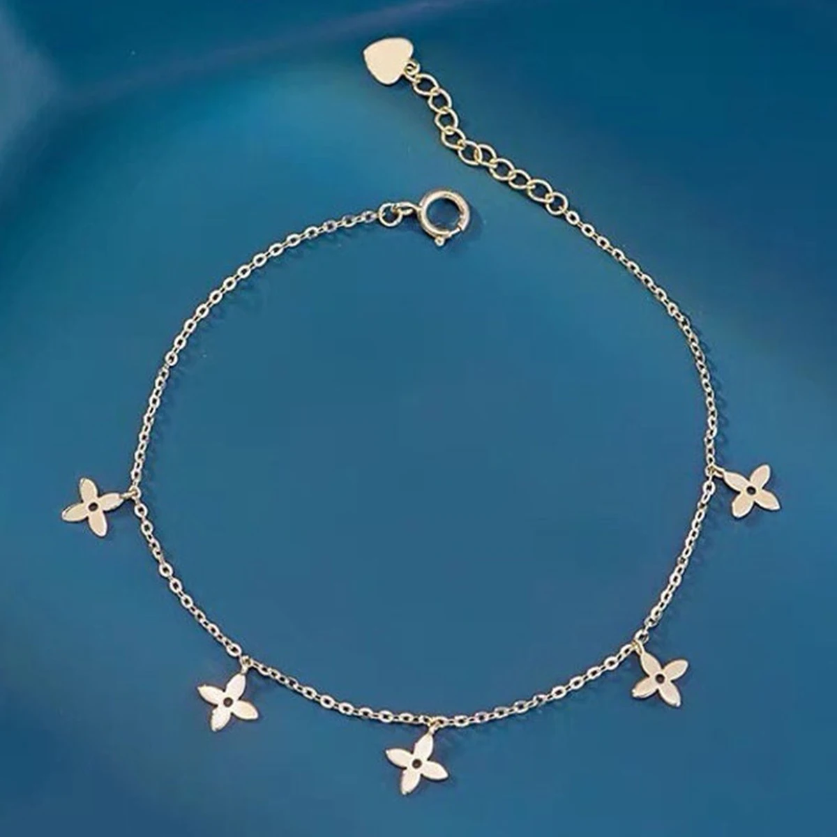 14k Solid Gold Clover Solid Gold Flower Bracelet Dainty Gold Sterling Silver 4 Leaf Clover Bracelet