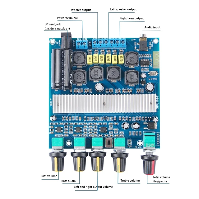 TPA3116D2 with Bluetooth Amplifier Board 2.1 Overweight Subwoofer 50W*2+100W for DC12-24V