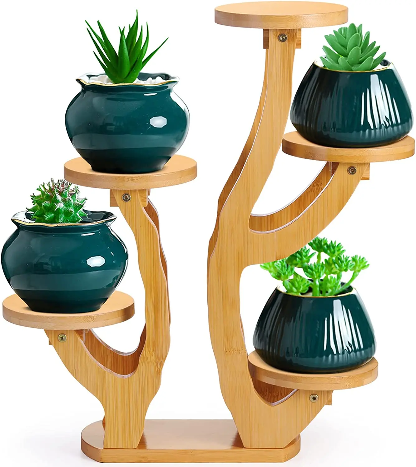 Small Flower pot Display Stand Bamboo potted Plant stand for Indoor